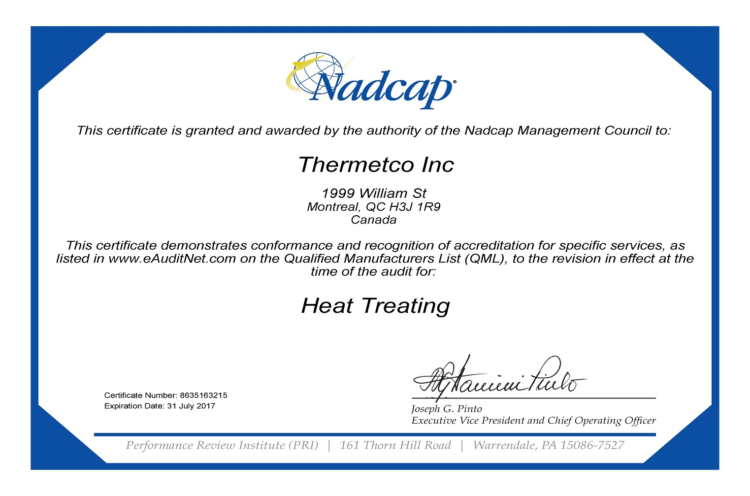 NADCAP-Certificate